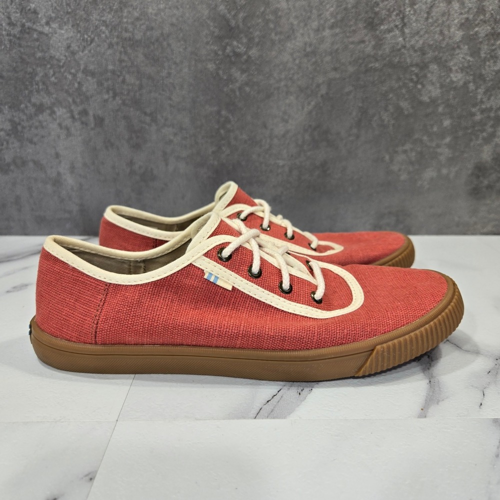 TOMS Cabrillo Canvas Sneakers Womens 6 Red Low Top Lace Up Gum Sole Shoes